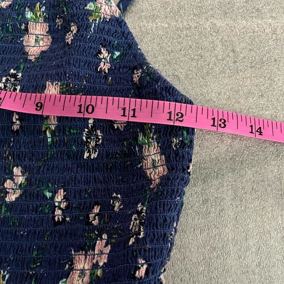 [S] American Eagle High Neck  Floral Smocked Romper Blue Peasant - Picture 8 of 10